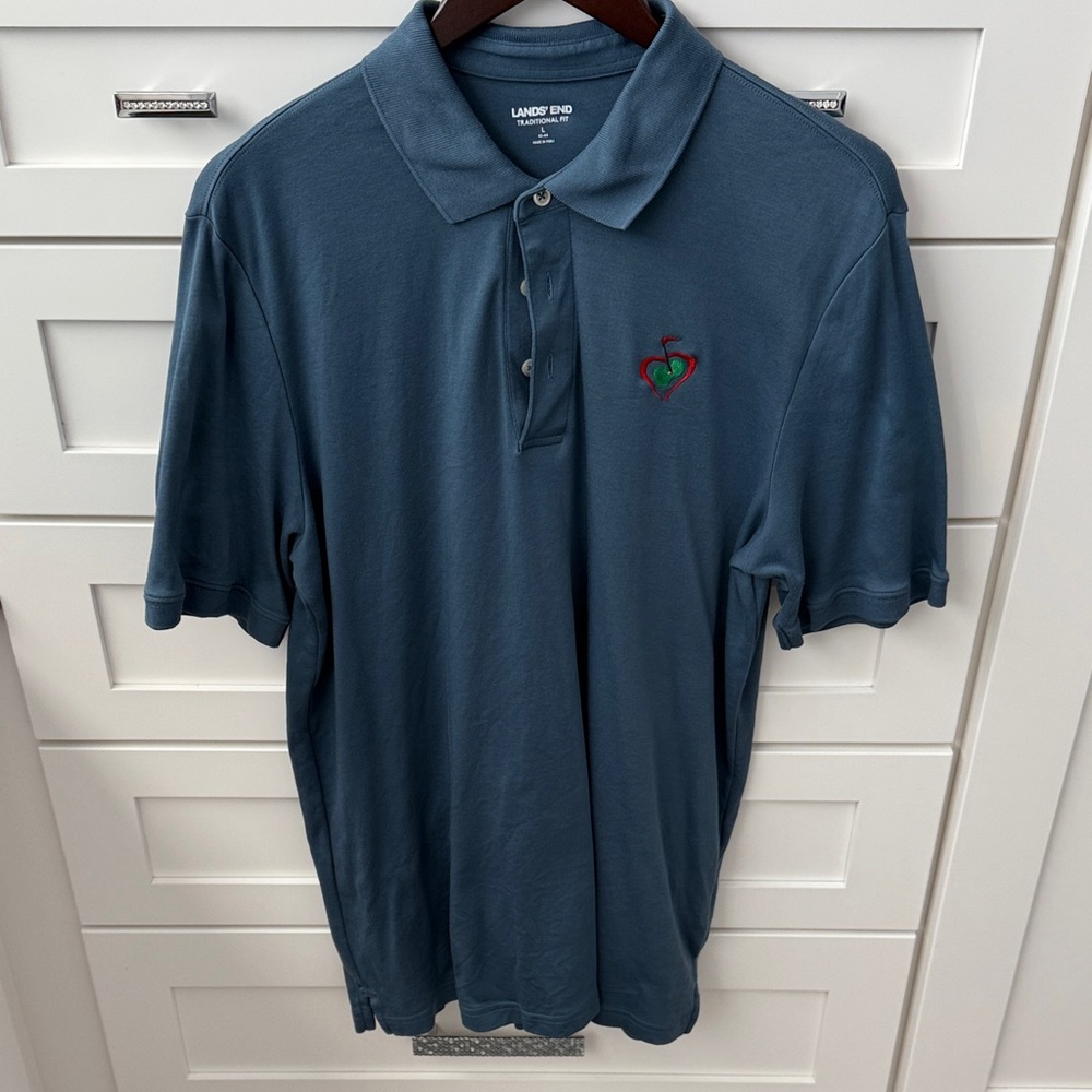 Lands' End Men's Blue Polo with Heart Embroidery